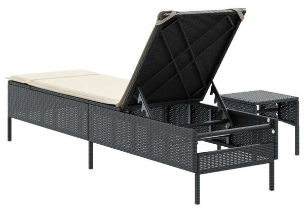 VidaXL Napozóágy - Fekete Polyrattan - 198cm