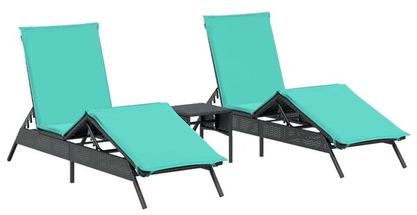 VidaXL Napozóágy Szett - 2 db - Fekete Polyrattan