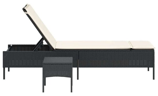 VidaXL Napozóágy - Fekete Polyrattan - 198cm