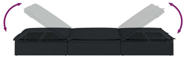 VidaXL Kétüléses Napozóágy - Polyrattan - Fekete - 201x110cm