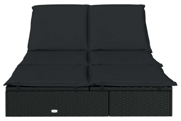 VidaXL Kétüléses Napozóágy - Polyrattan - Fekete - 201x110cm