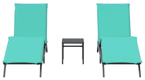 VidaXL Napozóágy Szett - 2 db - Fekete Polyrattan