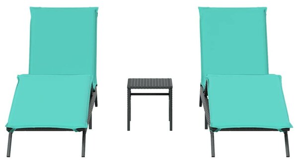 VidaXL Napozóágy Szett - 2 db - Fekete Polyrattan