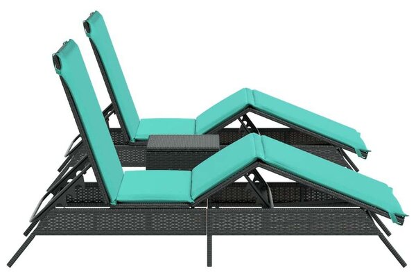 VidaXL Napozóágy Szett - 2 db - Fekete Polyrattan