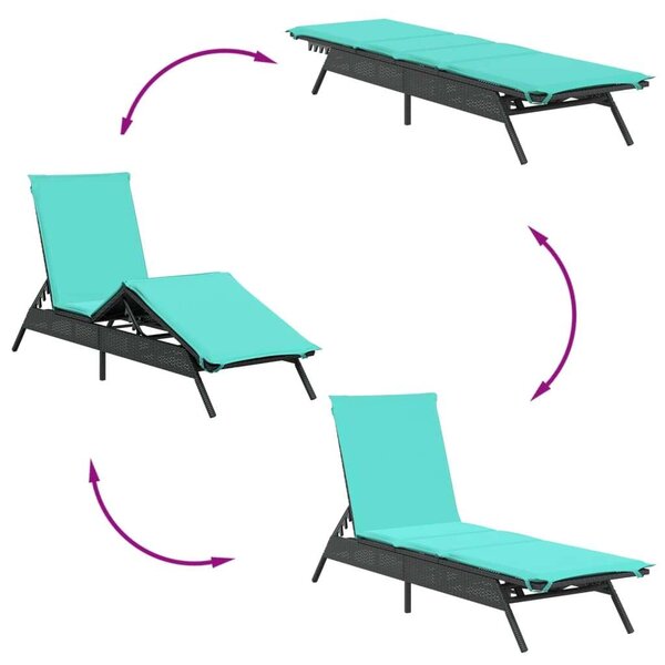 VidaXL Napozóágy Szett - 2 db - Fekete Polyrattan