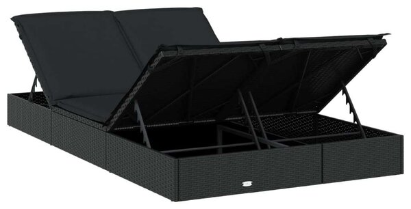 VidaXL Kétüléses Napozóágy - Polyrattan - Fekete - 201x110cm