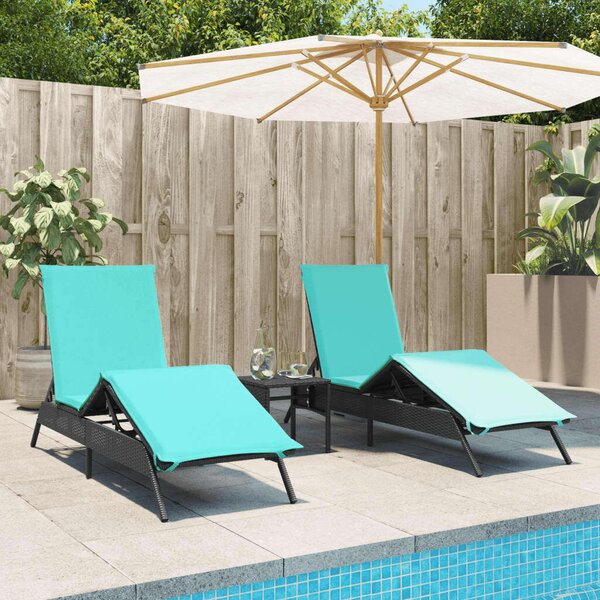 VidaXL Napozóágy Szett - 2 db - Fekete Polyrattan