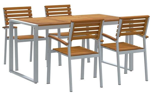 VidaXL Kert étkező szett 5 pcs Szürke Tömör Akácfa