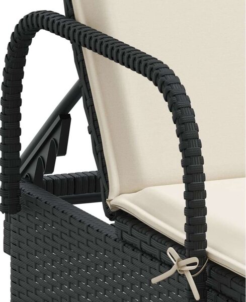 VidaXL Napozóágy - 2 db - Fekete Polyrattan - Párnával