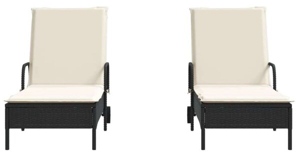 VidaXL Napozóágy - 2 db - Fekete Polyrattan - Párnával