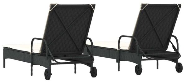 VidaXL Napozóágy - 2 db - Fekete Polyrattan - Párnával