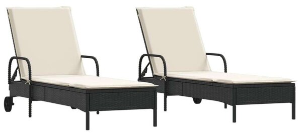 VidaXL Napozóágy - 2 db - Fekete Polyrattan - Párnával