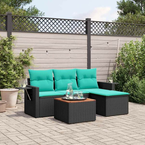 VidaXL 5 db fekete polyrattan kerti kanapégarnitúra párnákkal