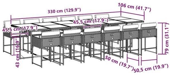 VidaXL 13 részes szürke polyrattan kerti ülőgarnitúra párnákkal