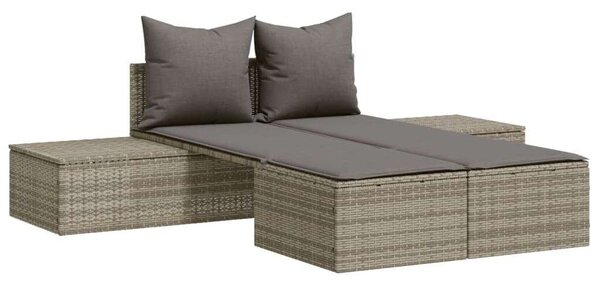 VidaXL szürke polyrattan dupla napozóágy párnával