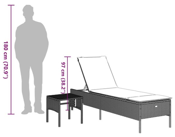 VidaXL Napozóágy - Polyrattan - Szürke - 198cm