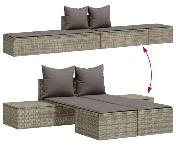 VidaXL szürke polyrattan dupla napozóágy párnával