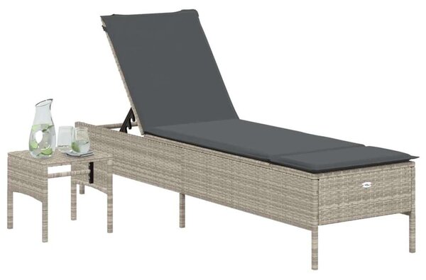 VidaXL Napozóágy - Polyrattan - Szürke - 198cm