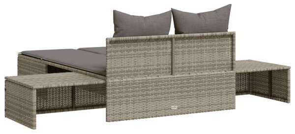 VidaXL szürke polyrattan dupla napozóágy párnával