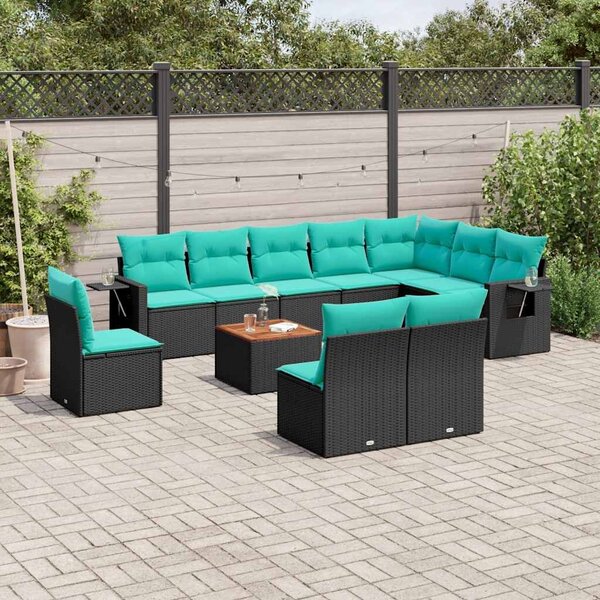 VidaXL 11 db fekete polyrattan kerti kanapégarnitúra párnákkal
