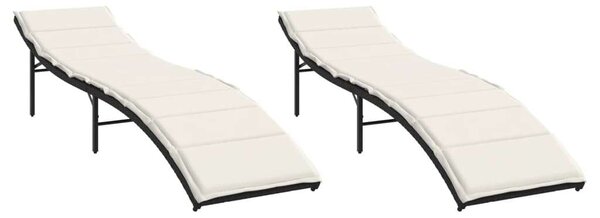 VidaXL Napozóágy - Polyrattan - Fekete - 2 db