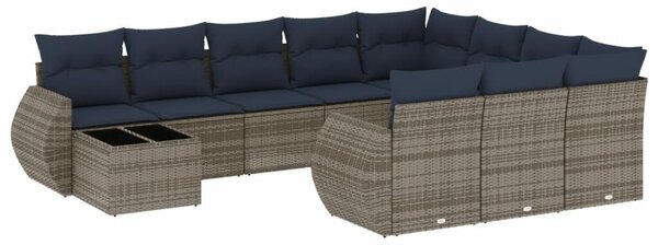 VidaXL 11 db szürke polyrattan kerti kanapégarnitúra párnákkal