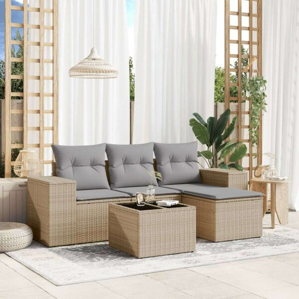 VidaXL Polyrattan Kerti Ülőgarnitúra - 5 részes - Bézs