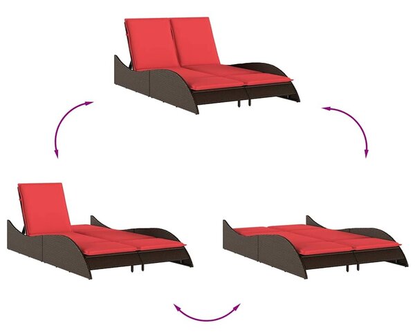 VidaXL barna polyrattan napozóágy párnákkal 114 x 205 x 73 cm