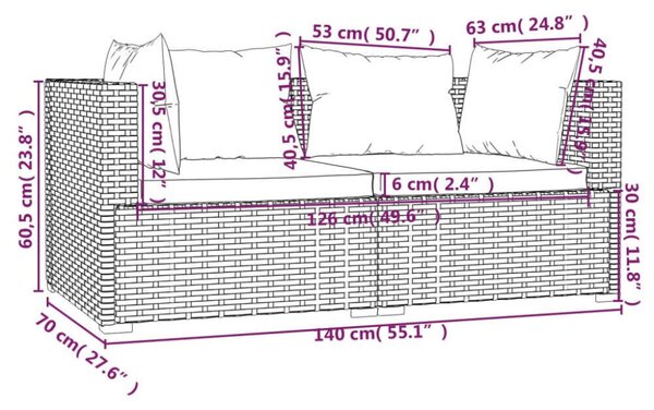 VidaXL 3 részes szürke polyrattan kerti ülőgarnitúra