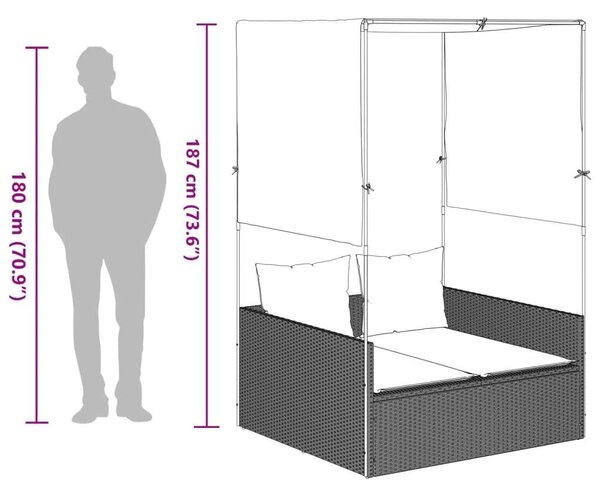 VidaXL Dupla Napozóágy - Polyrattan - 118x110x187 cm