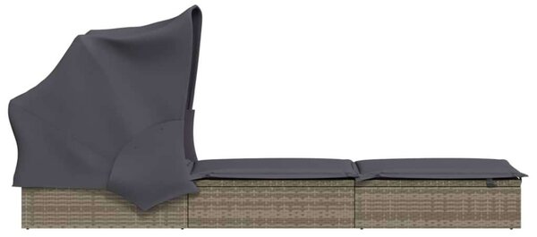 Polyrattan Napozóágy - Összecsukható Tető - 213x63x97 cm