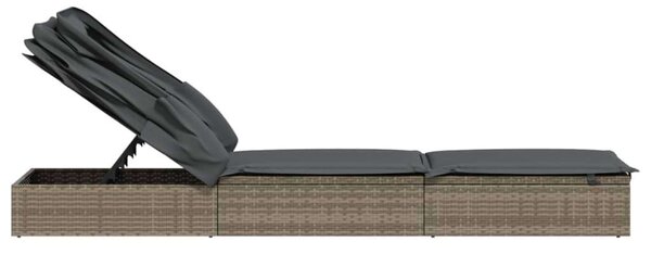 Polyrattan Napozóágy - Összecsukható Tető - 213x63x97 cm