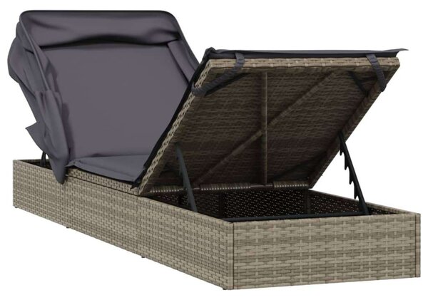 Polyrattan Napozóágy - Összecsukható Tető - 213x63x97 cm