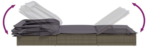 Polyrattan Napozóágy - Összecsukható Tető - 213x63x97 cm