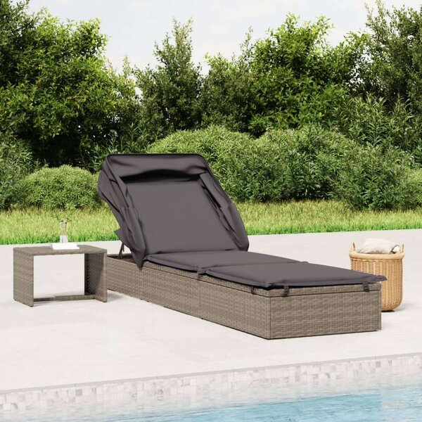 Polyrattan Napozóágy - Összecsukható Tető - 213x63x97 cm