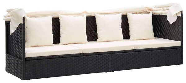 VidaXL fekete polyrattan kerti napozóágy tetővel