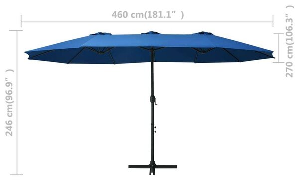 VidaXL kék kültéri napernyő alumíniumrúddal 460 x 270 cm