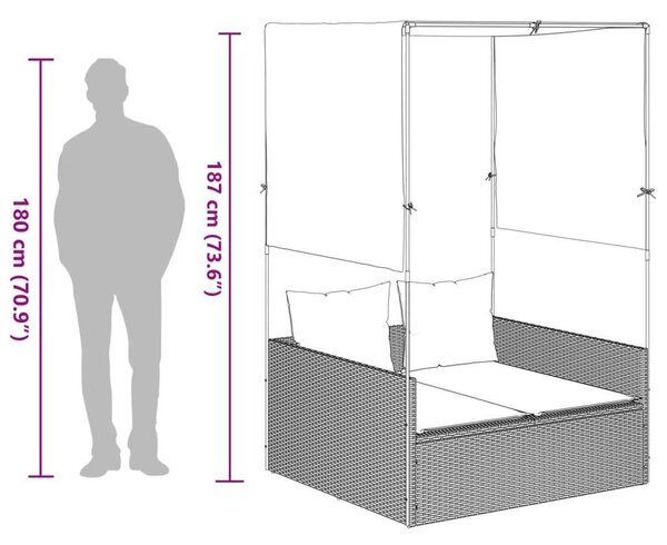 VidaXL Dupla Napozóágy - Polyrattan - Barna - 118x110x187cm