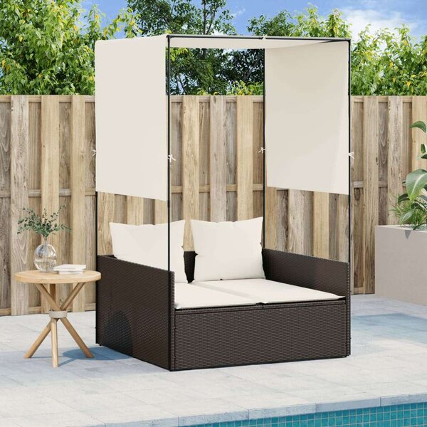 VidaXL Dupla Napozóágy - Polyrattan - Barna - 118x110x187cm