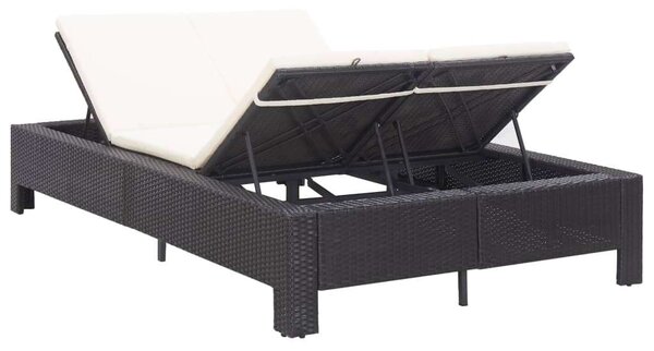 VidaXL Napozóágy - 2 személyes - Fekete Polyrattan