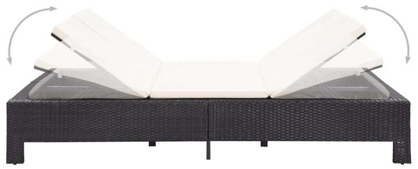 VidaXL Napozóágy - 2 személyes - Fekete Polyrattan