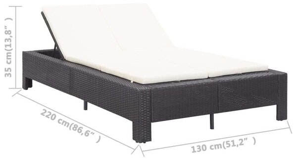 VidaXL Napozóágy - 2 személyes - Fekete Polyrattan