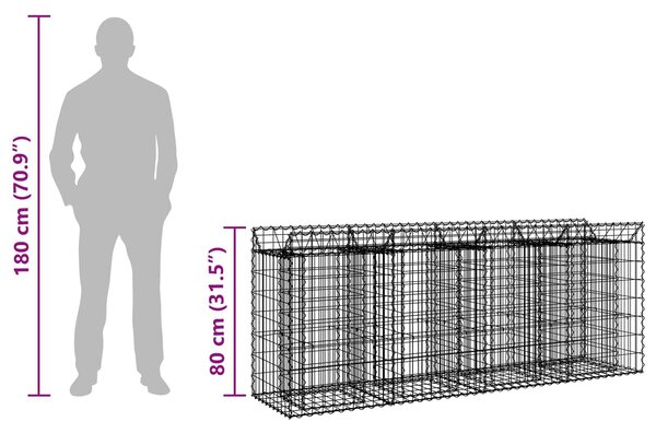 VidaXL Gabion emelt ágy 2 db 200 x 50 x 80 cm Horganyzott Acél Ezüst