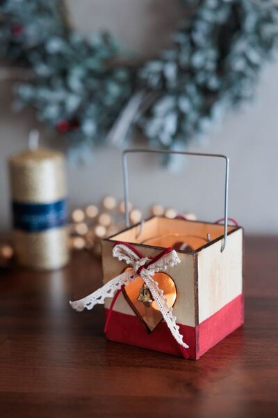 Dísz MagicHome Vianoce Woodeco, Lámpás pohárral, csomag 5 db, 8x8 cm
