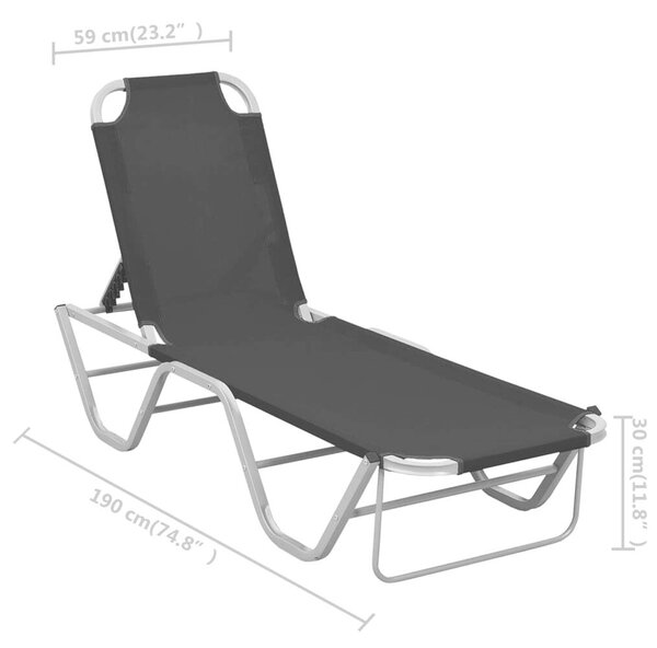 Napozóágy - Alumínium - Textilén - Fekete - 190cm