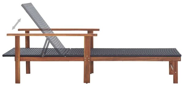 VidaXL Napozóágy - Fekete Polyrattan - Akácfa - 200cm