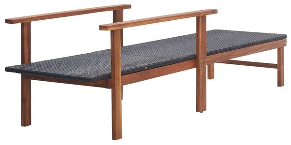 VidaXL Napozóágy - Fekete Polyrattan - Akácfa - 200cm