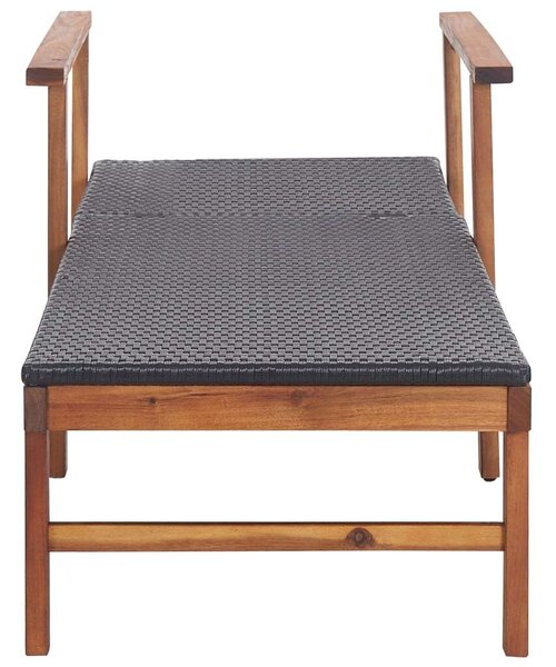 VidaXL Napozóágy - Fekete Polyrattan - Akácfa - 200cm