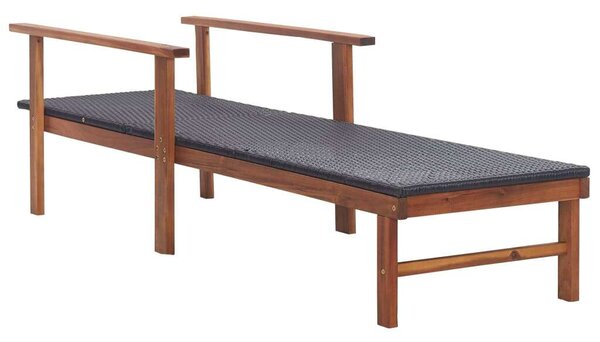 VidaXL Napozóágy - Fekete Polyrattan - Akácfa - 200cm