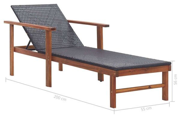 VidaXL Napozóágy - Fekete Polyrattan - Akácfa - 200cm